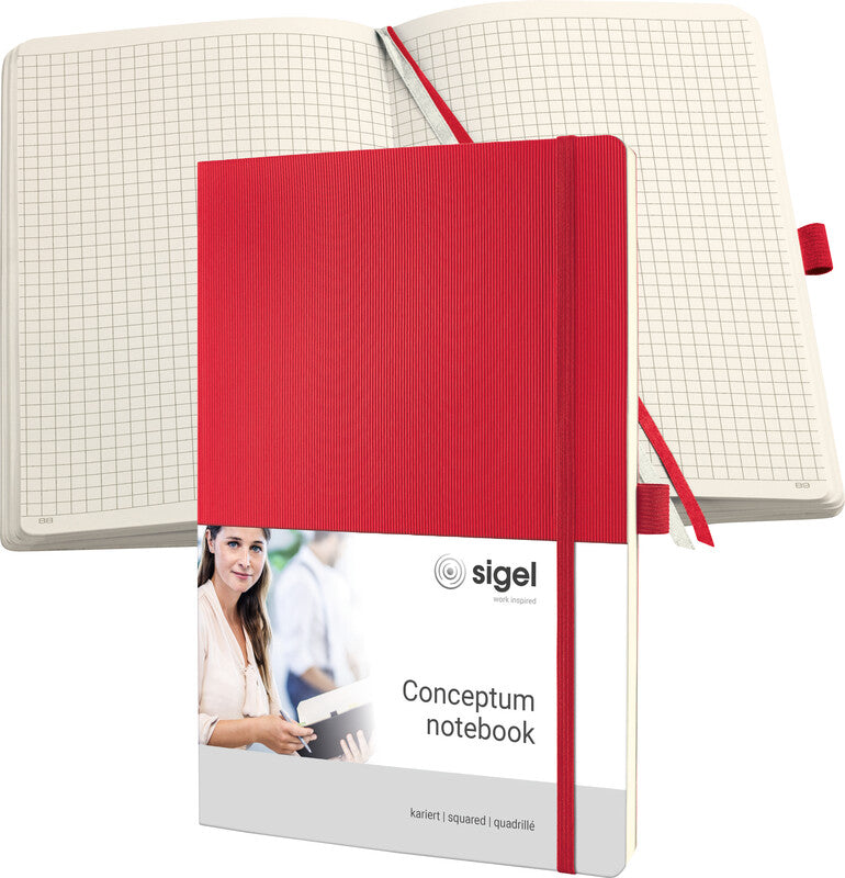 Sigel Notizbuch A4, kariert, Fadenheftung, Softcover, 194 Seiten, 80 g/m² – rot