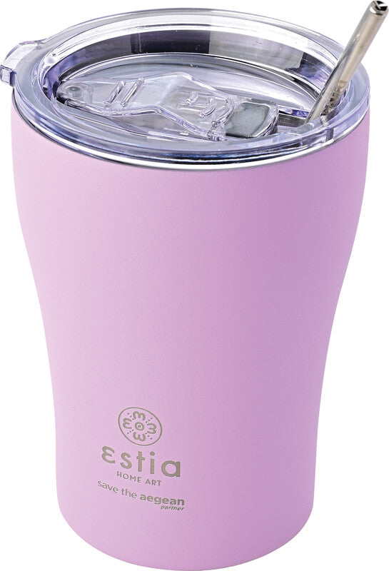 Estia Thermobecher 350 ml – Doppelwandig 6 h Heiss / 12 h Kalt, Druckknopfdeckel, Edelstahl, Lavender Purple