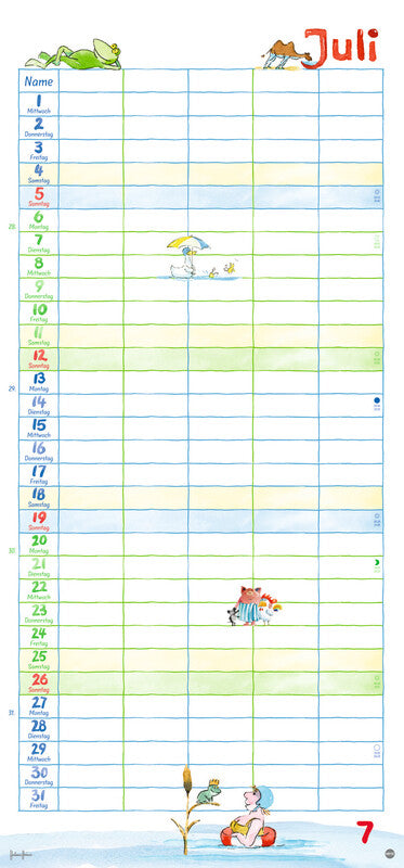 Heye Familienplaner Helme Heine – für Familien – 5 Spalten – Deutsch – 2026 – Spiralbindung – 21 × 45 cm