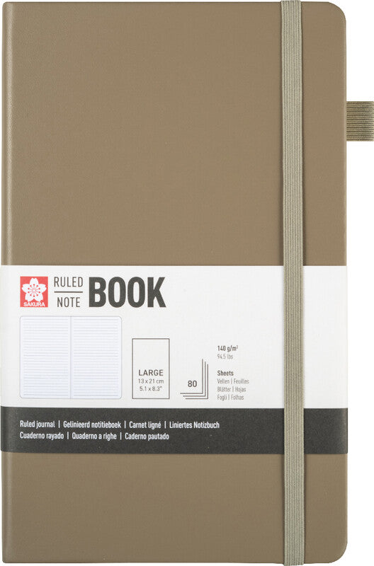 Sakura Notizbuch – 130 × 210 mm – 140 g/m² – gebunden, Gummiband, Stiftschlaufe, Einstecktasche – Asche