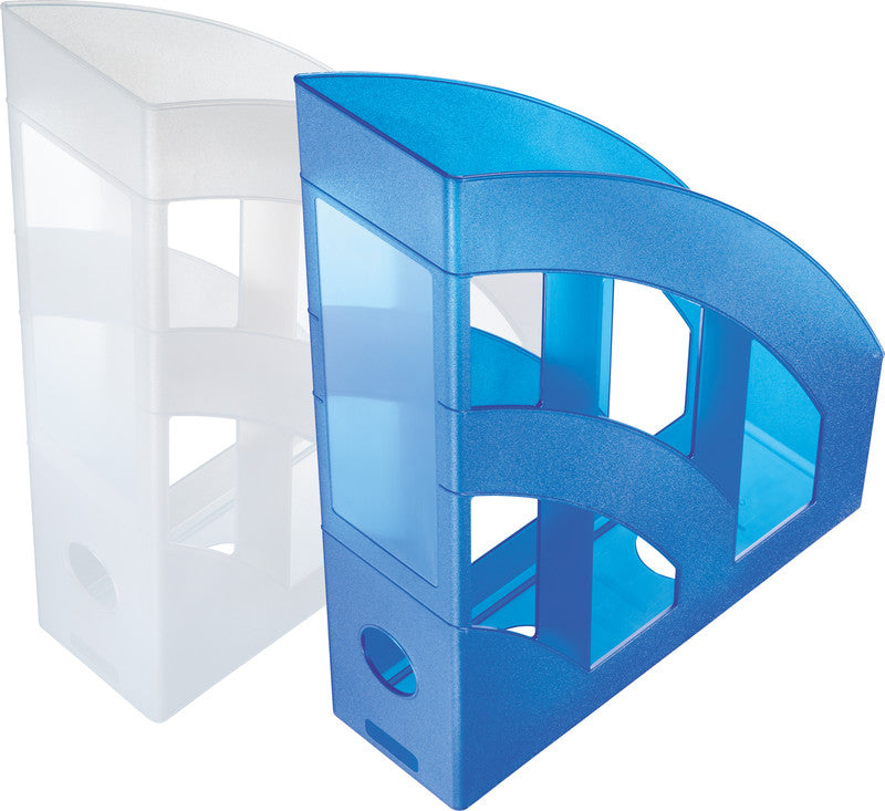 Helit Stehsammler – Kunststoff, mit Beschriftungsfeld, weiss transparent, 243×75×315 mm