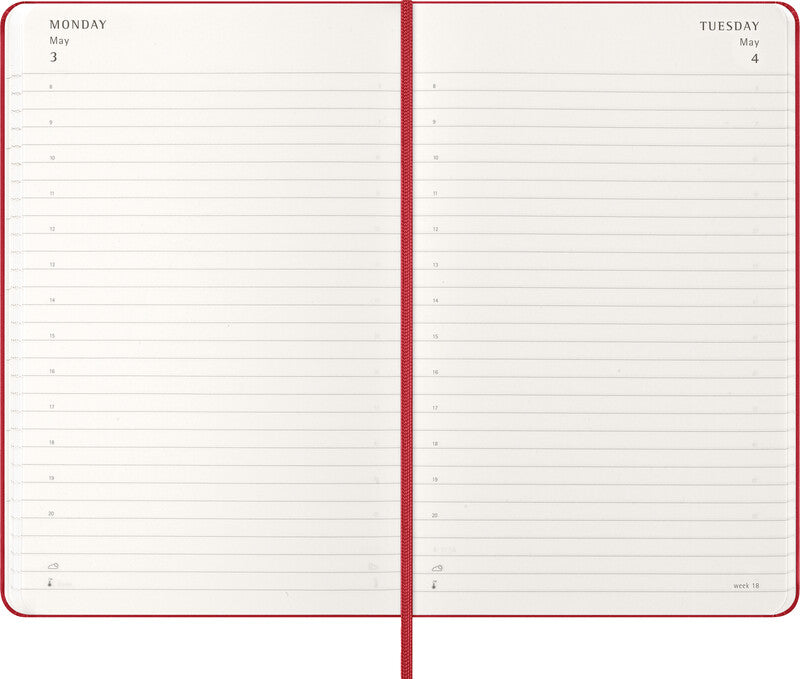 Moleskine Tagesagenda – 1 Tag pro Seite, gebunden, 13 × 21 cm, 2027, 1-Stunden-Takt, scharlachrot, FSC