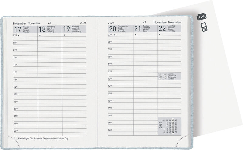 Biella Rex Agenda – 1 Woche/2 Seiten, gebunden, 10,1 × 14,2 cm, Jan–Dez, 2026, Rot, FSC