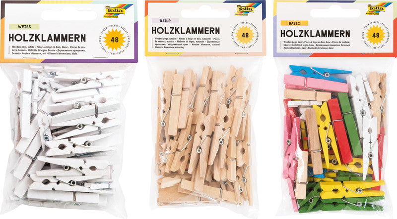 Folia Holzklammern – 48 Stück – Natur