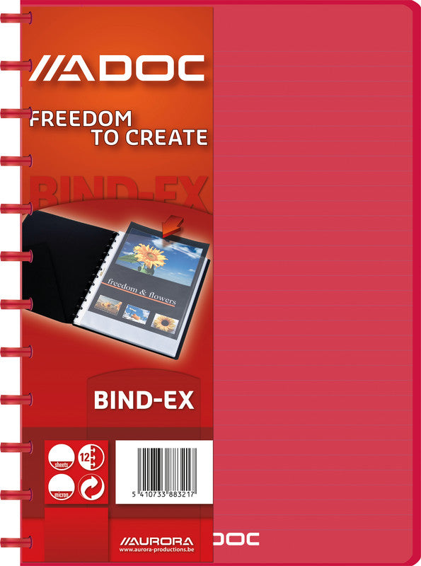 Adoc Sichtbuch Bind-Ex Aurora – 30 Sichttaschen, A4, austauschbar, genarbt, antireflex, rot, Kunststoff