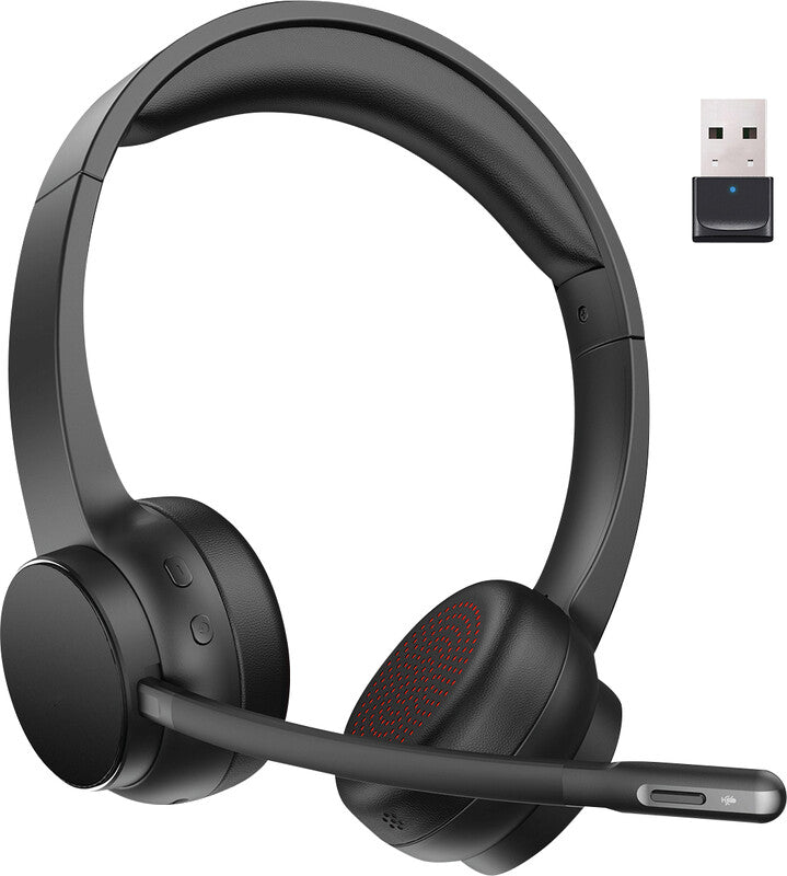 Q-connect Duo Headset – Bluetooth, Noise-Cancelling Mikrofon, Stummschalter – Schwarz – bis 35 h Sprechzeit