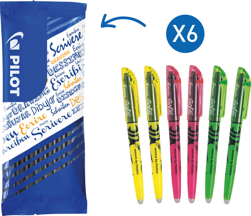 Pilot FriXion Light Textmarker Set 6 Farben – Keilspitze, 3,3 mm, radierbar