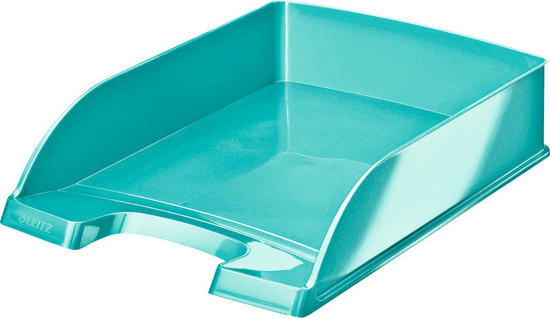 Leitz Briefkorb – mit Griffausschnitt, mit Beschriftungsfeld, glänzend, blau, B 255 × H 70 × T 357 mm