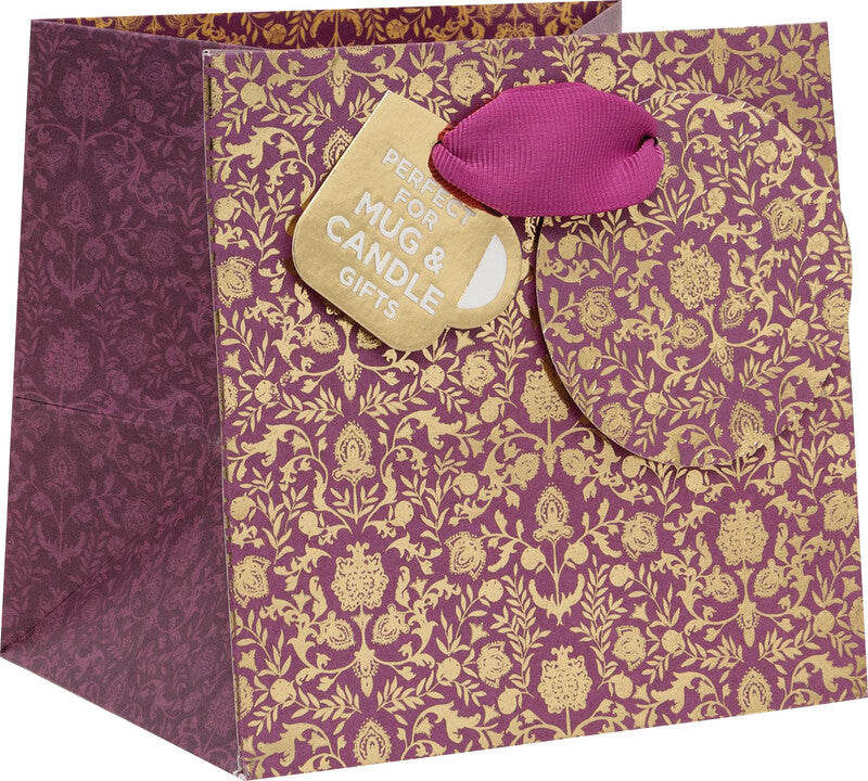 Glick Geschenktasche 'Baroque' – 13,5 × 13 × 11 cm, Papier, mit Satinband, Folienprägung, mehrfarbig