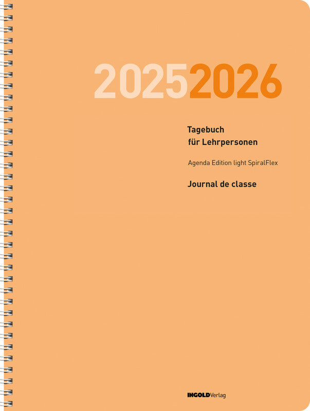 Ingold verlag Tagebuch für Lehrpersonen – Spiralbindung, 23 × 30,5 cm, 2026, Orange, FSC