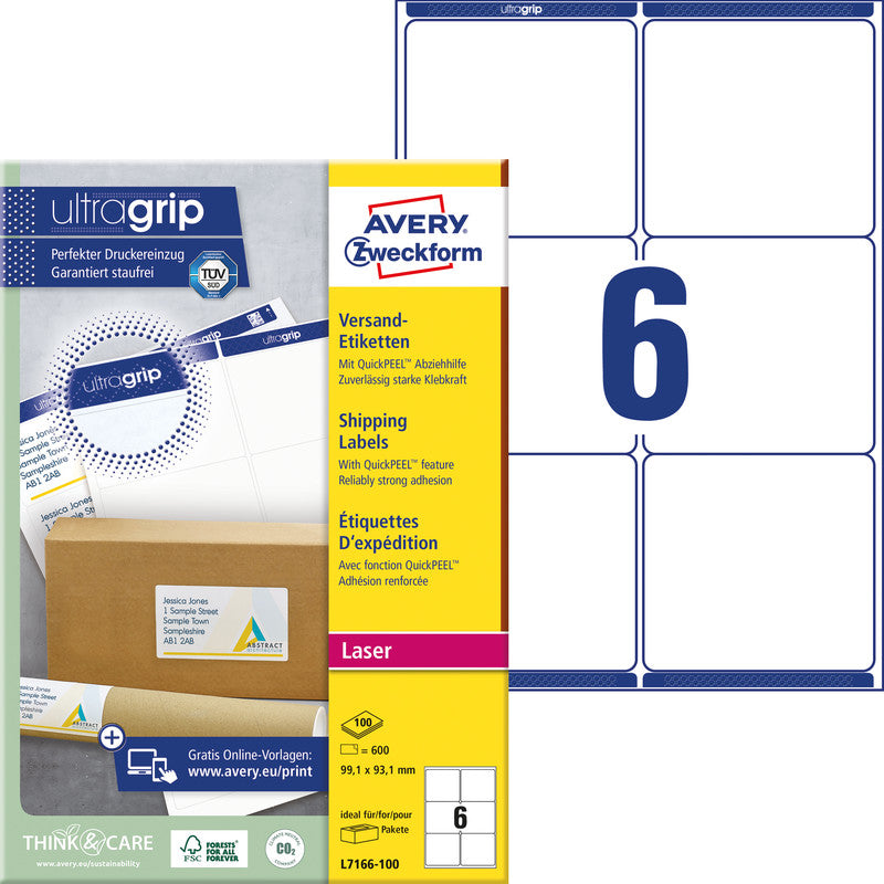 Avery Versandetiketten, 99 mm × 93 mm, weiss, Papier, permanent, 600 Etiketten (100 Blatt)