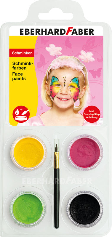Eberhard Faber Schminkfarben-Set – 4 Farben, sortiert, mit Pinsel
