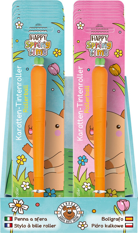 Trendhaus Karotte Happy Spring Time – Tintenroller, mit Kappe, 0,5 mm, schwarz, für Linkshänder