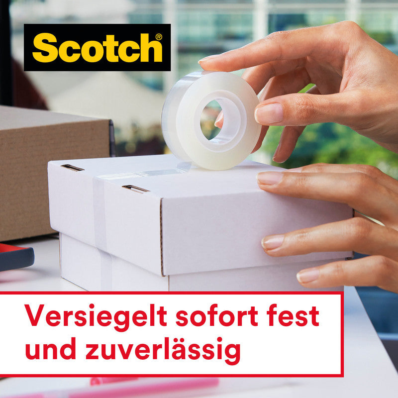 Scotch Büro-Klebeband Crystal – permanent, Kunststoff, 19 mm × 7,5 m, transparent, Kern Ø 25 mm, 2 Rollen