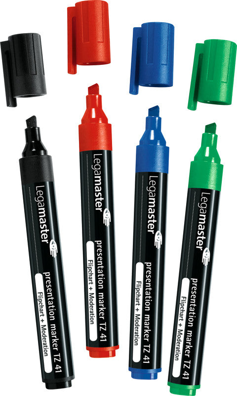 Legamaster Flipchart-Marker TZ 41 – Keilspitze 2-5 mm – Sortiert – 4er-Set