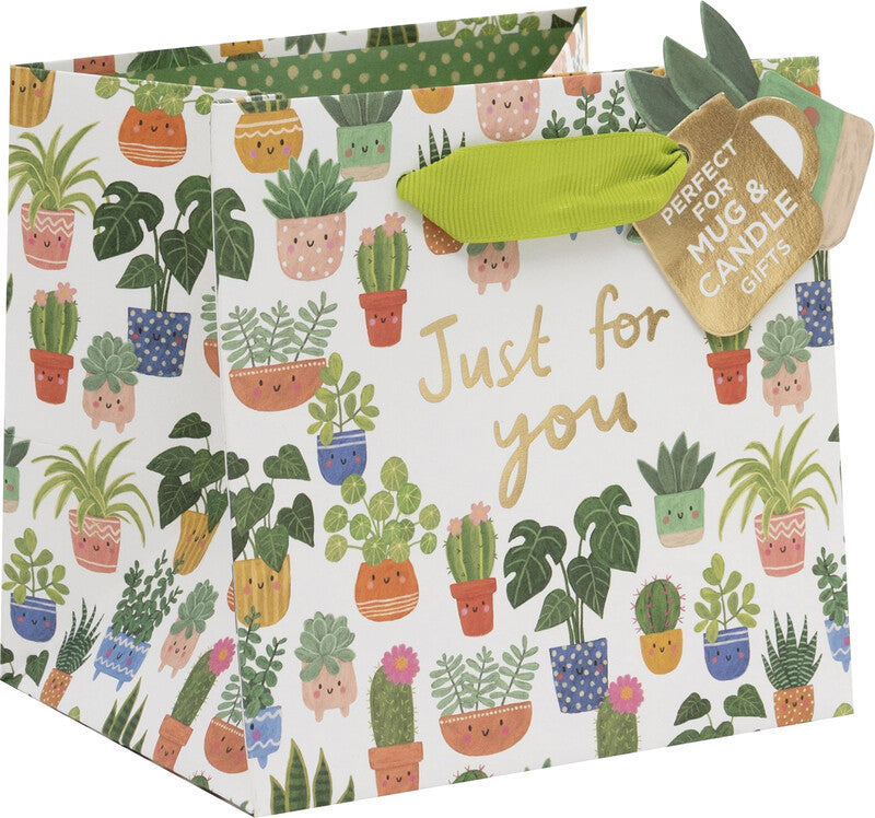 Glick Geschenktasche 'Planty Pals' – 13,5 × 11 × 13 cm, Papier, mit Satinband, Folienprägung, mehrfarbig, mit