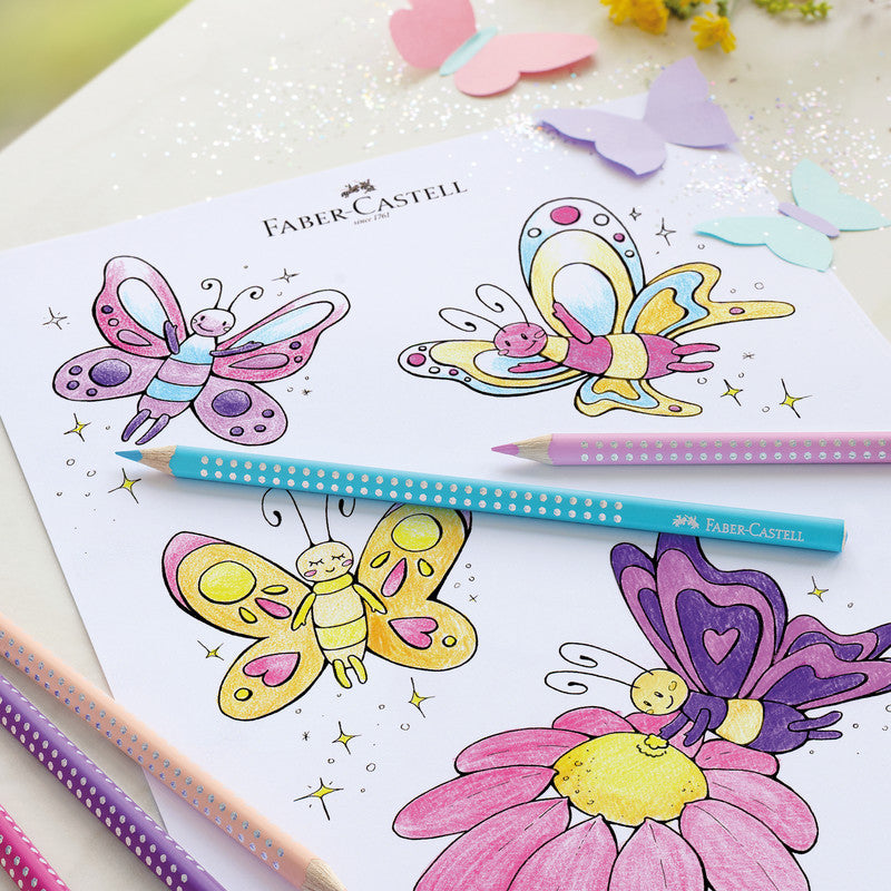 Faber-Castell Aquarellfarbstifte Grip Sparkle – 12 Farben, im Metalletui, Ø 3 mm, dreikantig, FSC