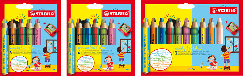STABILO 3-in-1 Farbstifte woody – 5 Duo-Farben, mit Spitzer, Ø 4,2 mm, PEFC