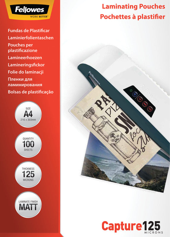 Fellowes Laminierfolien A4, matt – 125 µm, 216 × 303 mm, 100 Stk.