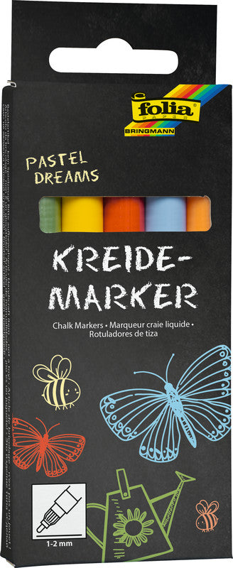 Folia Kreidemarker – Rund, 1–2 mm – 5er-Set, Pastel Dreams