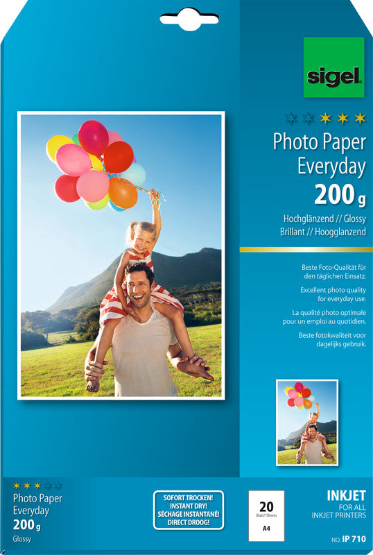 Sigel Fotopapier – hochglänzend, A4, 200 g/m², 20 Blätter – für Tintenstrahldrucker