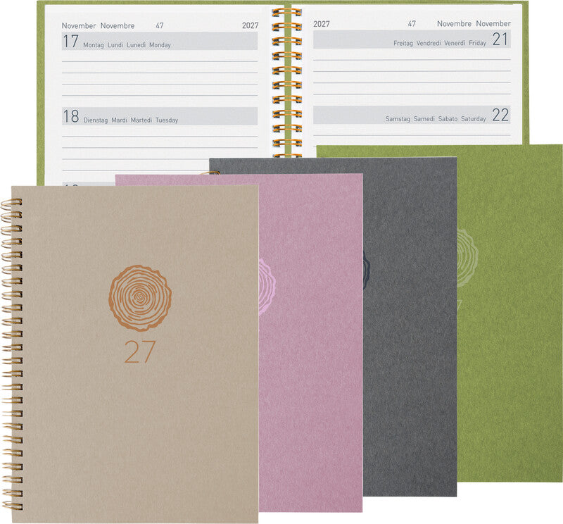 Biella Memento Agenda – 1 Woche/2 Seiten, Wire-O, 10,1 × 14,2 cm, Jan–Dez 2027, Dunkelgrau