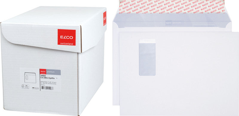 Elco Couvert C4, Fenster rechts, Haftklebung, hochweiss, 120 g/m², mit Innendruck – 250 Stk.
