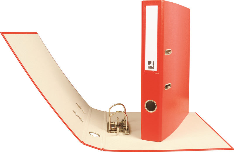Q-connect Ordner – A4 hoch – 2-Ring Hebelmechanik, Rücken 40 mm – rot, Karton, mit Niederhalter, FSC