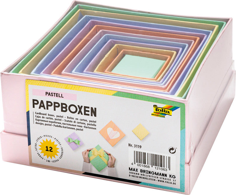 Folia Geschenkbox – pastell, farbig sortiert – 12 Stk. – zum Basteln – 35 × 20 × 35 mm bis 145 × 75 × 145 mm