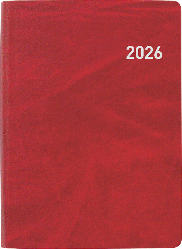 Biella Memento Agenda – 1 Woche/2 Seiten, gebunden, 10,1 × 14,2 cm, Jan–Dez, 2026, mehrsprachig, rot, FSC