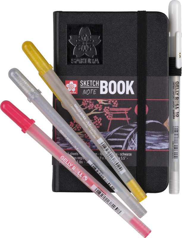 Sakura Skizzenbuch, 9 × 14 cm, 140 g/m², 160 Seiten, schwarz, mit Gummiband, säurefrei