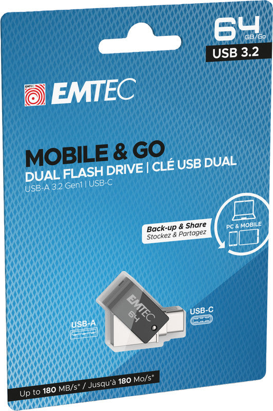 Emtec T260C USB-Stick – 64 GB, USB 3.2, Lesegeschwindigkeit bis 180 MB/s