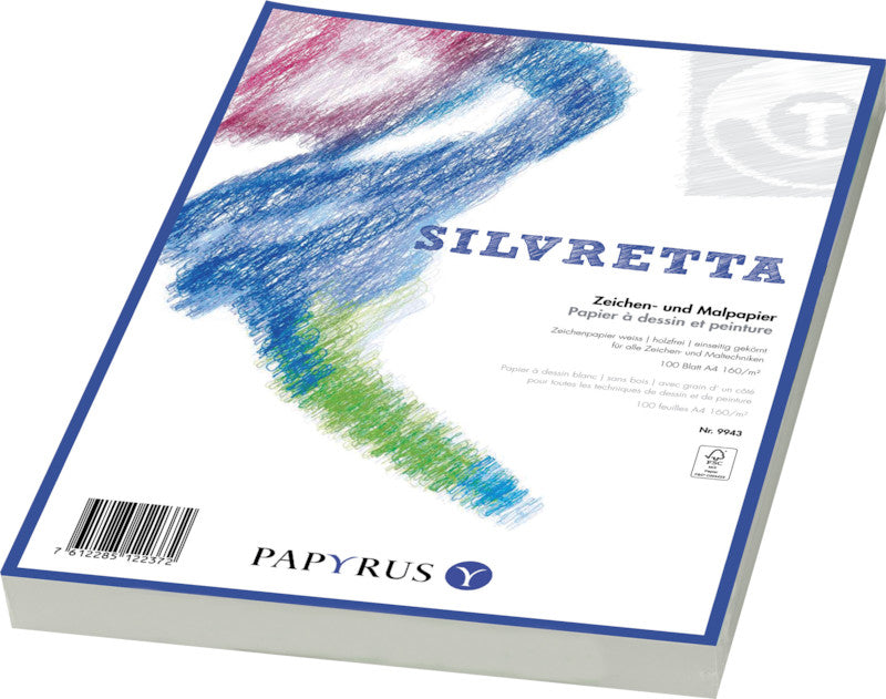 Papyrus Silvretta Zeichenpapier – A3, 140 g/m², weiss, blanko, 100 Blatt, für Mixed Media – FSC