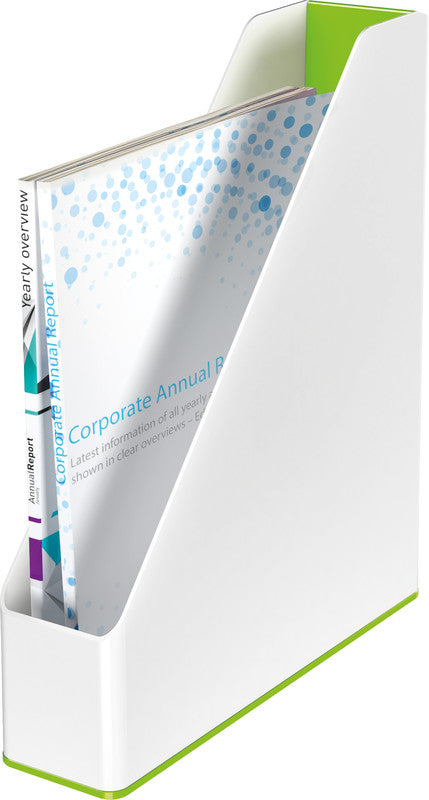 Leitz WOW Stehsammler – für A4, grün/weiss, Polystyrol (PS), B 73 × H 318 × T 272 mm