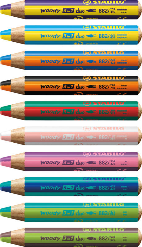 STABILO 3-in-1 Farbstifte woody – 10 Duo-Farben, mit Spitzer, Ø 4,2 mm, PEFC