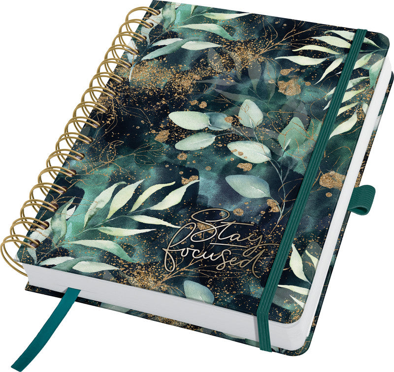 Sigel JOLIE Tagesplaner – undatiert, Spiralbindung, 16,8 × 21,5 cm, Punktraster, Glamorous Leaves, FSC