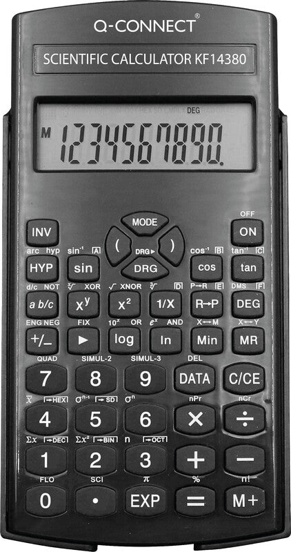 Q-connect Wissenschaftlicher Taschenrechner KF14380 – 12-stellig, LCD, Prozent/Bruch, Batterie, Schwarz