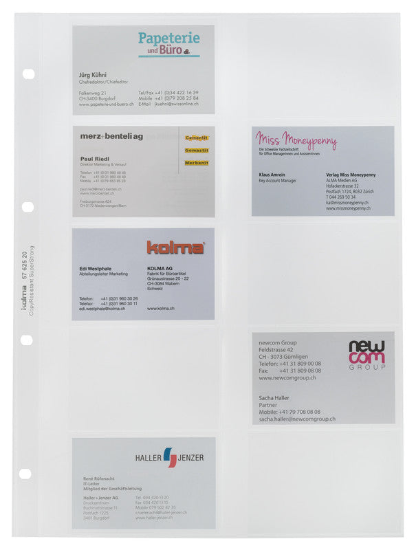 Kolma Sichtmappe A4 – Ersatztaschen, Transparent, Kunststoff, für Visitenkarten 86×54 mm, 5er-Pack