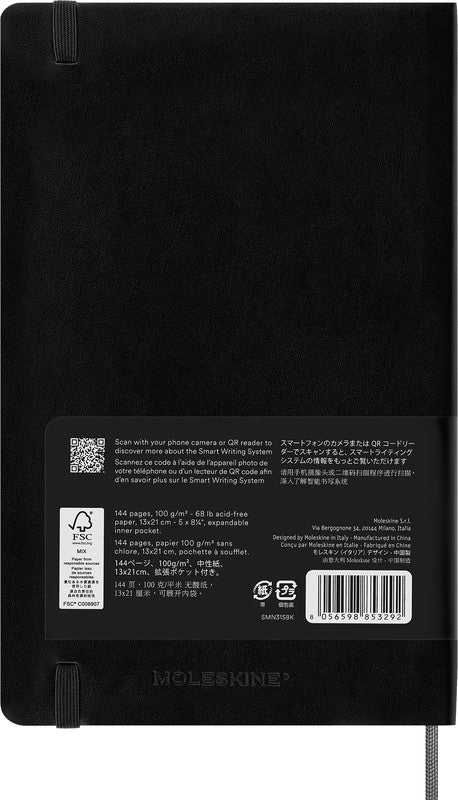 Moleskine Notizbuch, Leimbindung, Softcover, 176 Seiten, 100 g/m² – schwarz, für MOLESKINE Notes App