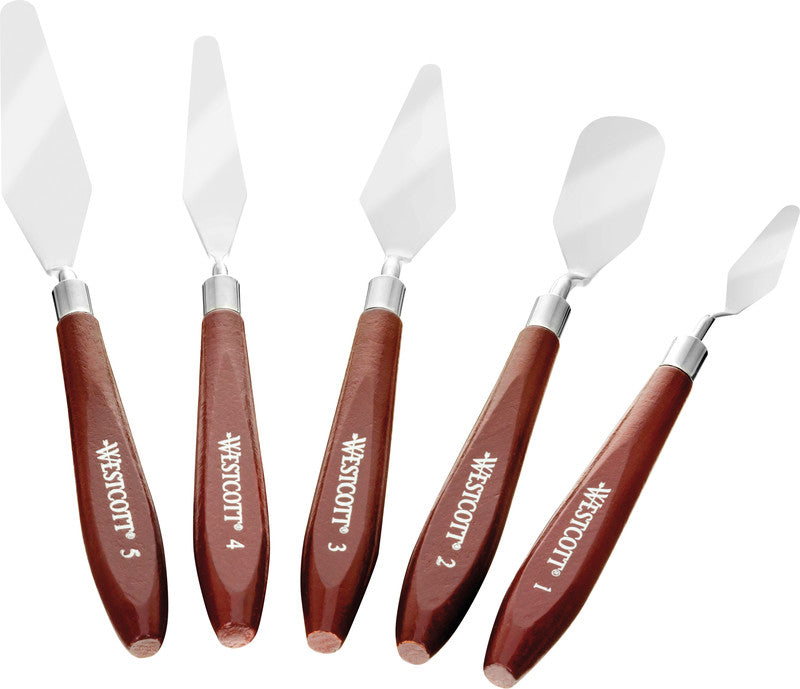 Westcott Malspachtel – farbig sortiert, Kunststoff/Metall, 5er-Pack, Holzgriff