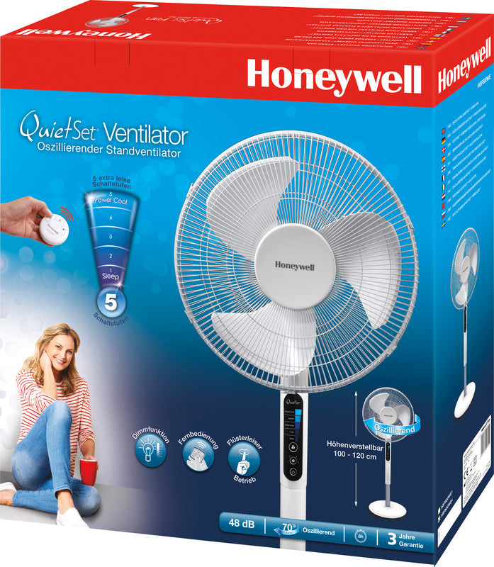 Honeywell QuietSet HSF-600WE4 Standventilator – 8 Stufen, Oszillation, mit Fernbedienung, Timer, höhenverstellbar
