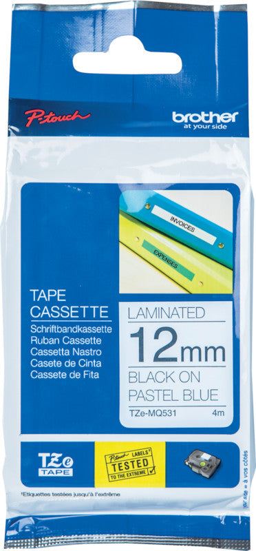 Brother Schriftband – 12 mm × 4 m, hellblau, schwarz, TZe