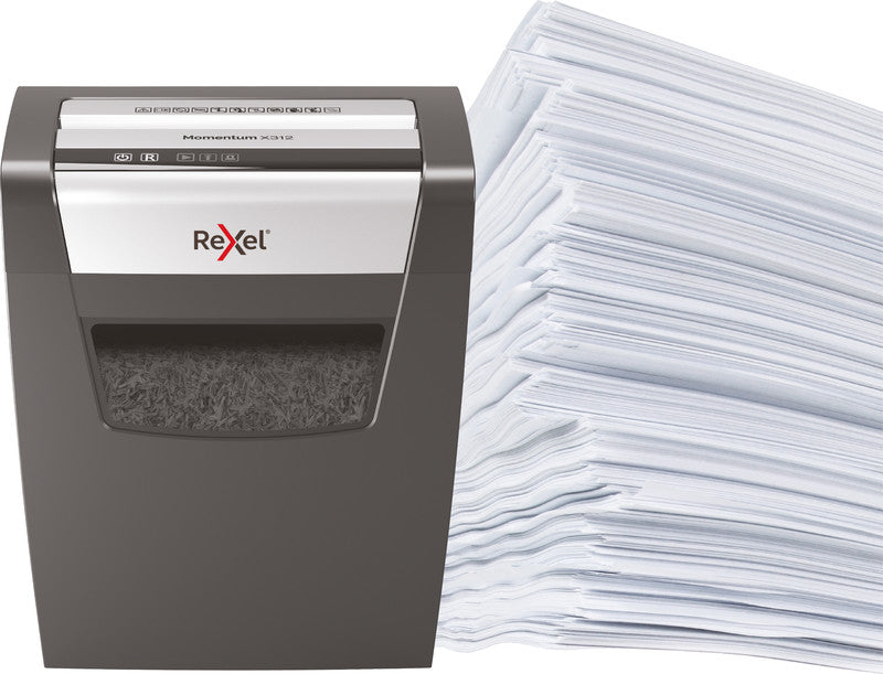 Rexel Momentum X312 – Aktenvernichter, DIN P-3, Partikelschnitt 5 × 42 mm, 12 Blatt, 23 l, A4