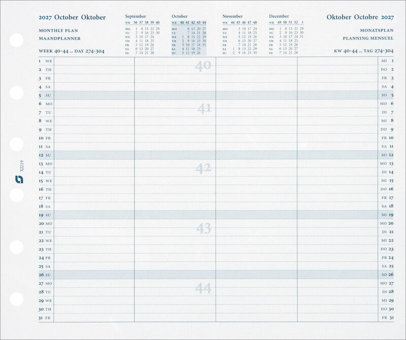 Succes Kalender-Einlage – 1 Monat/1 Seite, 6-fach, 8 × 12,5 cm, 2027