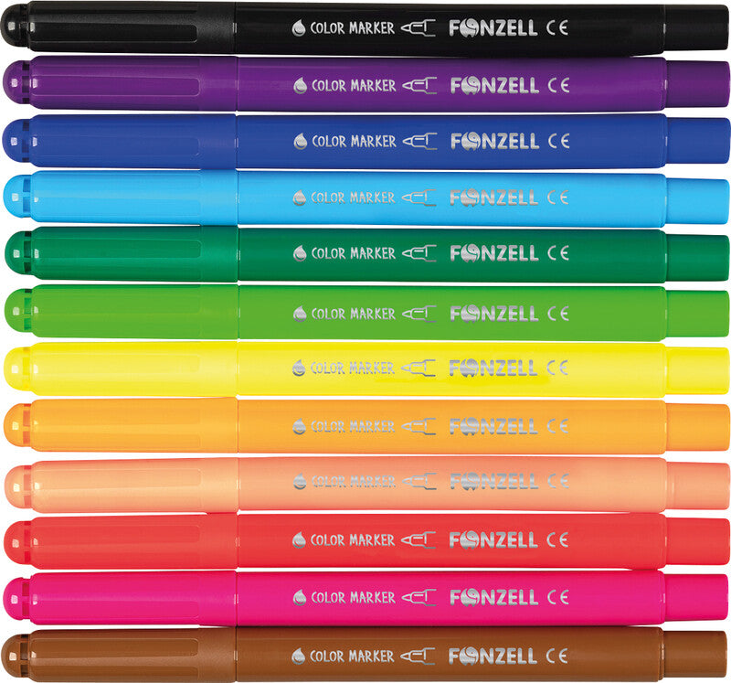 Fonzell Filzstifte, Strichbreite 4,4 mm, auswaschbar, 12 Farben