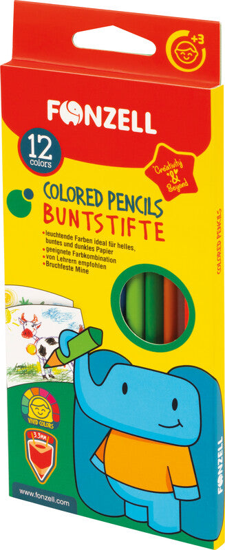Fonzell Farbstifte-Set – 12 Farben, Dreikant, Mine Ø 3,3 mm, Kartonetui