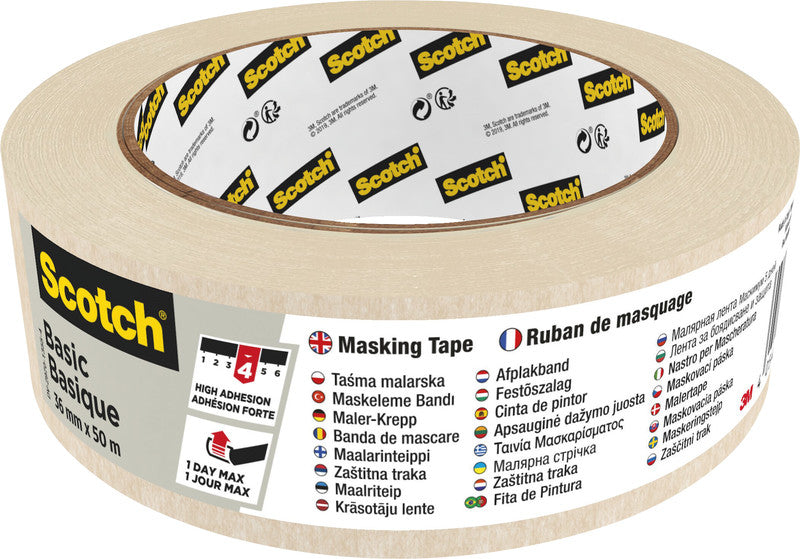 Scotch Krepp-Abdeckband – 36 mm × 50 m, beige, für raue Oberflächen, rückstandsfrei bis 1 Tag