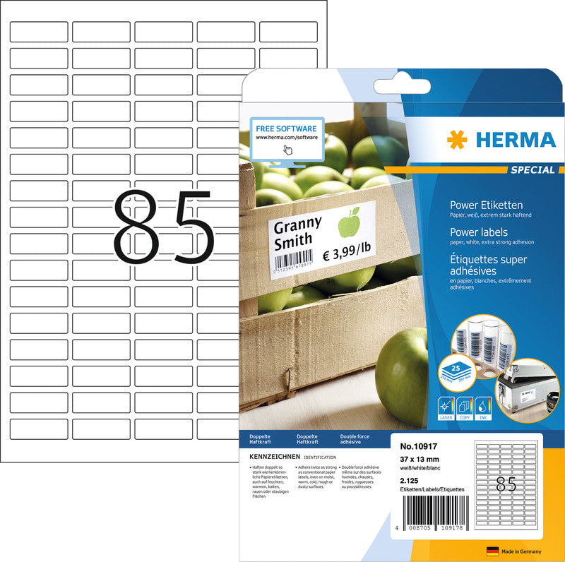 HERMA Druckeretiketten, Ø 30 mm, weiss, Papier, extra stark, Packung 25 Blatt