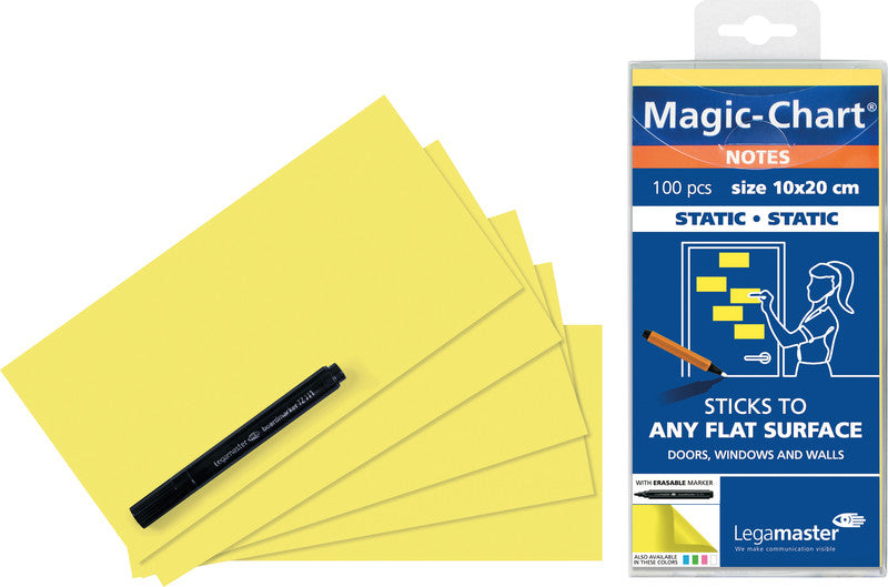 Legamaster Haftnotizen – 100×200 mm – Gelb, 100 Blatt, elektrostatisch geladen, recyclingfähig
