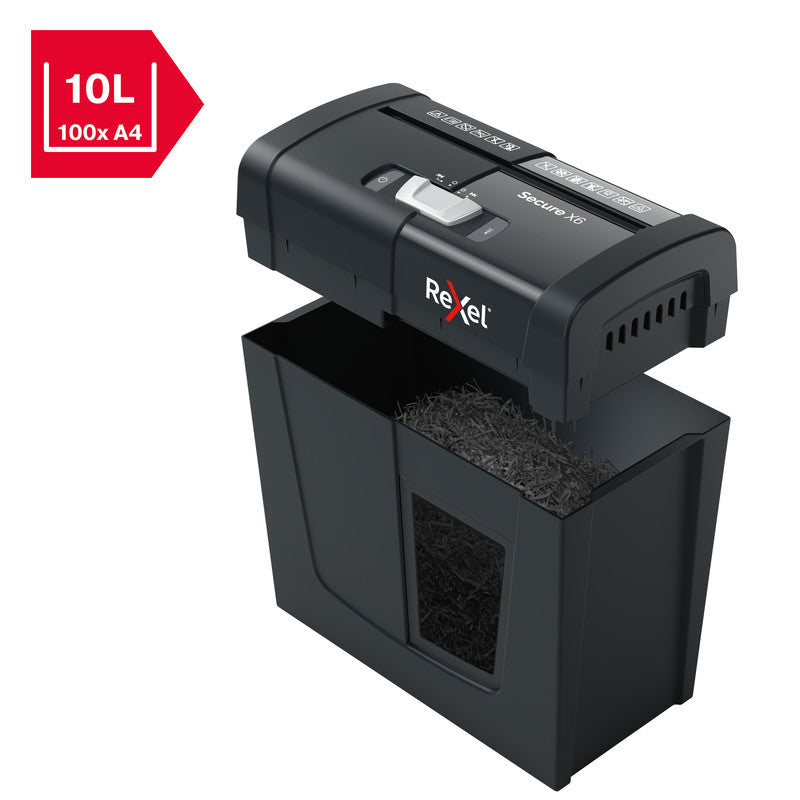 Rexel Secure X6 – Aktenvernichter, DIN P-4, Partikelschnitt 4 × 40 mm, 6 Blatt, 10 l, A4